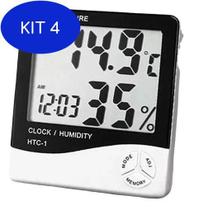 Kit 4 Higrometro Relógio Digital Medidor Mesa Temperatura
