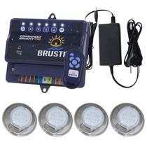 Kit 4 hiper led rgb 9w + central de comando brustec