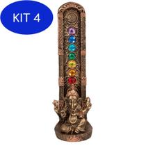 Kit 4 Incensário Ganesha 7 Chakras Ouro Velho 13521