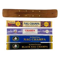 Kit 4 Incensos Nag Champa Flute Taj Tulasi + Incensário