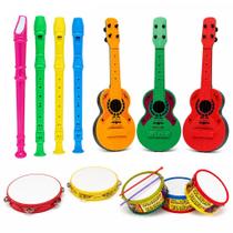 Kit 4 Instrumento Musical Pandeiro Flauta Violão E Tambor Kit 4 Instrumento Musical Pandeiro Flauta Violão E Tambor