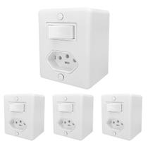Kit 4 interruptor 1 tecla simples 6A Com Tomada 20A 2 Pino + Terra 250V Ilumi