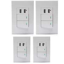 Kit 4 Interruptor Duplo Com 2 Portas Usb Adaptador Celular