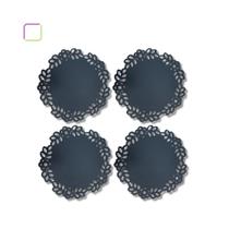 Kit 4 Jogo Americano Redondo Floral Arabesco Supla De Mesa Posta Sousplat Descanso Prato Mdf Preto