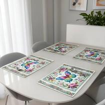 Kit 4 Jogos Americanos Sousplat Costurado Impermeaveis Borboletas Tecido Grosso