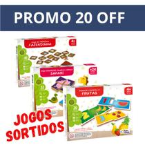 Kit 4 Jogos Brinquedos Educativos Infantil 275 peças Quebra Cabeça Jogo da Memória Madeira MDF