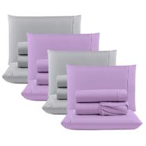 Kit 4 Jogos Cama Lençol Unique Casal 400 Fios Lilás+Cinza