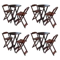 Kit 4 Jogos de Mesa Bistrô de Madeira com 2 Cadeiras Dobravel Ideal para Bar e Restaurante Imbuia