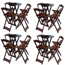 Kit 4 Jogos de Mesa Bistrô de Madeira com 4 Cadeiras Dobravel Ideal para Bar e Restaurante Imbuia - Móveis Guará