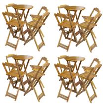 Kit 4 Jogos de Mesa Bistrô de Madeira com 4 Cadeiras Dobravel Ideal para Bar e Restaurante Mel