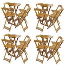 Kit 4 Jogos de Mesa Bistrô de Madeira com 4 Cadeiras Dobravel Ideal para Bar e Restaurante Mel