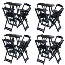 Kit 4 Jogos de Mesa Bistrô de Madeira com 4 Cadeiras Dobravel Ideal para Bar e Restaurante Preto Kit 4 Jogos de Mesa Bistrô de Madeira com 4 Cadeiras Dobravel Ideal para Bar e Restaurante Preto
