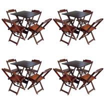 Kit 4 Jogos de Mesa com 4 Cadeiras de Madeira Dobravel 60x60 Ideal para Bar e Restaurante - Imbuia