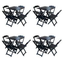Kit 4 Jogos de Mesa com 4 Cadeiras de Madeira Dobravel 60x60 Ideal para Bar e Restaurante - Preto - Móveis Guará