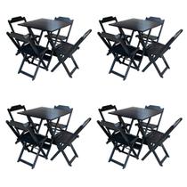 Kit 4 Jogos de Mesa com 4 Cadeiras de Madeira Dobravel 60x60 Ideal para Bar e Restaurante - Preto Kit 4 Jogos de Mesa com 4 Cadeiras de Madeira Dobravel 60x60 Ideal para Bar e Restaurante - Preto