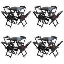Kit 4 Jogos de Mesa com 4 Cadeiras de Madeira Dobravel 60x60 Ideal para Bar e Restaurante - Tabaco