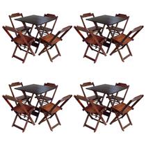 Kit 4 Jogos de Mesa com 4 Cadeiras de Madeira Dobravel 70x70 Ideal para Bar e Restaurante - Imbuia - Móveis Guará