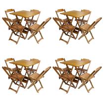 Kit 4 Jogos De Mesa Com 4 Cadeiras De Madeira Dobravel 70x70 Ideal Para Bar E Restaurante - Mel