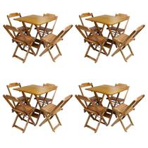 Kit 4 Jogos de Mesa com 4 Cadeiras de Madeira Dobravel 70x70 Ideal para Bar e Restaurante - Mel - Móveis Guará