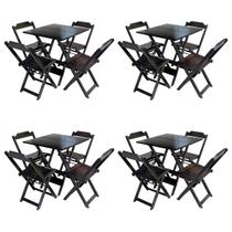 Kit 4 Jogos de Mesa com 4 Cadeiras de Madeira Dobravel 70x70 Ideal para Bar e Restaurante - Tabaco