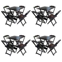 Kit 4 Jogos de Mesa com 4 Cadeiras de Madeira Dobravel 70x70 Ideal para Bar e Restaurante - Tabaco Kit 4 Jogos de Mesa com 4 Cadeiras de Madeira Dobravel 70x70 Ideal para Bar e Restaurante - Tabaco