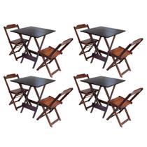 Kit 4 Jogos de Mesa Dobravel com 2 Cadeiras de Madeira 70x70 Ideal para Bar e Restaurante - Imbuia - GUARA