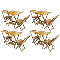 Kit 4 Jogos de Mesa Dobravel com 2 Cadeiras de Madeira 70x70 Ideal para Bar e Restaurante - Mel