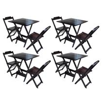 Kit 4 Jogos de Mesa Dobravel com 2 Cadeiras de Madeira 70x70 Ideal para Bar e Restaurante - Tabaco