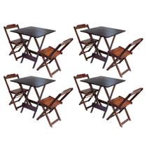 Kit 4 Jogos de Mesa Dobravel com 2 Cadeiras de Madeira 70x70 - Imbuia
