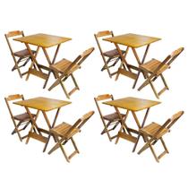 Kit 4 Jogos de Mesa Dobravel com 2 Cadeiras de Madeira 70x70 - Mel Kit 4 Jogos de Mesa Dobravel com 2 Cadeiras de Madeira 70x70 - Mel