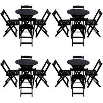 Kit 4 Jogos de Mesa Dobravel com 4 Cadeiras Tampo Redondo 70x70 Preto Kit 4 Jogos de Mesa Dobravel com 4 Cadeiras Tampo Redondo 70x70 Preto