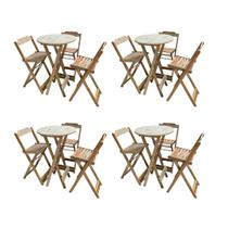 Kit 4 Jogos de Mesas Bistrô de Madeira Dobrável com 3 Banquetas - Crua Kit 4 Jogos de Mesas Bistrô de Madeira Dobrável com 3 Banquetas - Crua