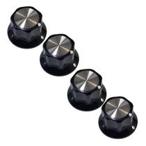 Kit 4 Knob Estilo Moog Preto Aluminio Escovado Ronsani