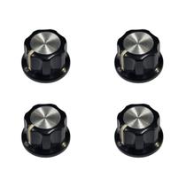 Kit 4 Knob Preto Estriado ABS Topo Aluminio Escovado Kit 4 Knob Preto Estriado ABS Topo Aluminio Escovado