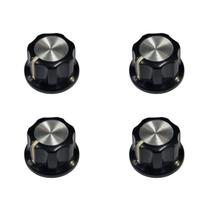 Kit 4 Knob Preto Estriado Abs Topo Aluminio Escovado
