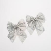 Kit 4 Laço Lacinho Prata Enfeite Árvore Natal Brilhante 16cm