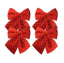 Kit 4 Laços Veludo Vinho Decorados Bolinhas Prata Natal 12x13cm - Magizi