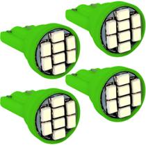 Kit 4 Lâmpada 8 Led T10 W5w Pingo Colorida 12v 5 Watts Verde