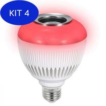 Kit 4 Lampada Bluetooth Branca com Caixa de e Som Led
