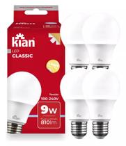 Kit 4 Lâmpada de LED Bulbo Kian E27 Branca 9W 6500K - Classic A60