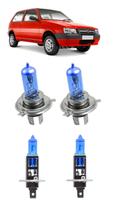 Kit 4 Lampada Super Branca Farol e Milha Fiat Uno 2005 2006 2007 2008 2009 2010 2011 2012 2013 2014 8500k H1 H4