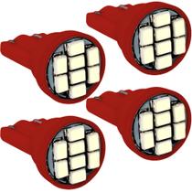 Kit 4 Lâmpadas 8 Led T10 W5w Pingo Colorida 12v Vermelha