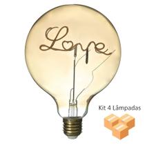 Kit 4 Lâmpadas de Filamento LED G125 4W Love
