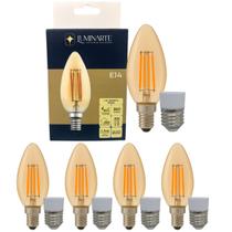 Kit 4 Lâmpadas Filamento LED C35 Decorativa Retrô Vintage Âmbar Bivolt E27