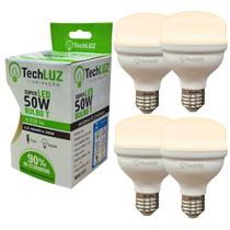 Kit 4 Lâmpadas Led Bulbo 50w Alta Potência Bivolt Branco Quente Techluz