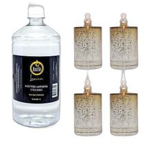 Kit 4 Lamparinas Decorativa Sonhos Dourados + 1L De Fluido
