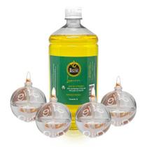 Kit 4 Lamparinas Decorativas Bola Incolor + 1L De Citronela