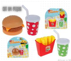 Kit 4 Lanche Divertido - Hambúrguer Frita e Copo de Suco