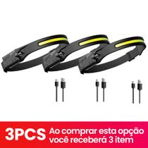KIT 4 Lanterna de Cabeça Recarregável 3 Led Corpo Motion Camping Torch Light Lamp Com Usb