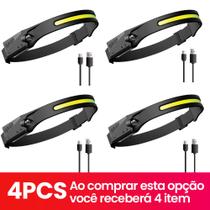 KIT 4 Lanterna de Cabeça Recarregável 3 Led Corpo Motion Camping Torch Light Lamp Com Usb